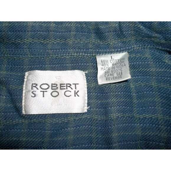 Vintage Robert Stock Mens Blue Green Plaid Flannel Button Up Shirt Jacket large - Picture 3 of 3